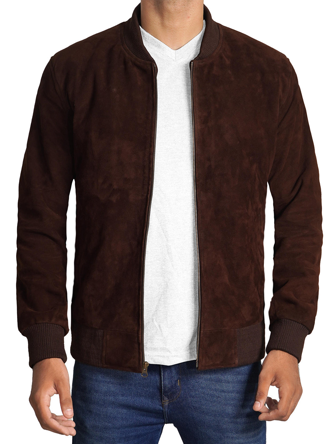 Adamsville Mens Dark Brown Suede Bomber Jacket