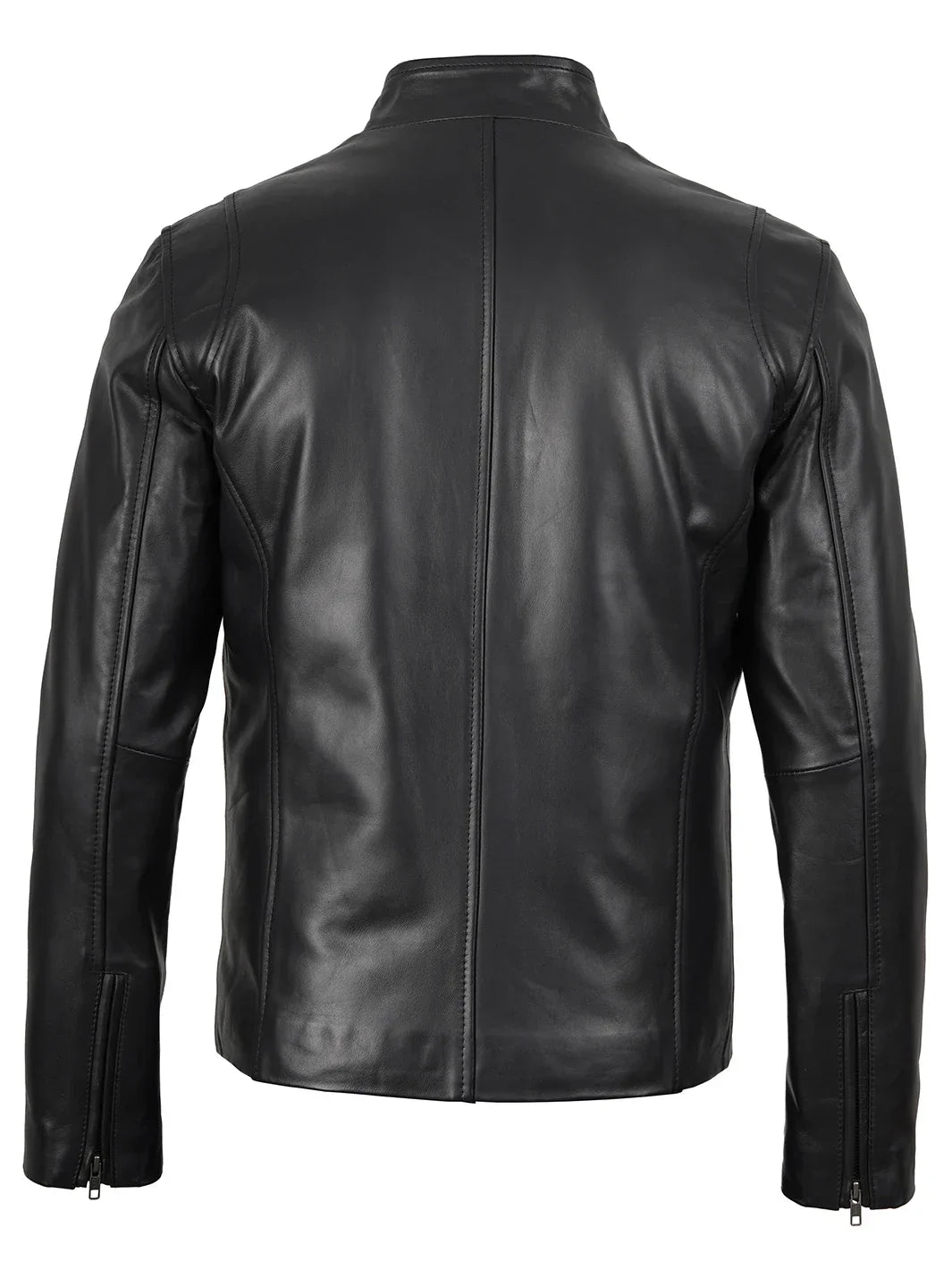 Men Black Cafe Racer Real Leather Jacket - Image 2