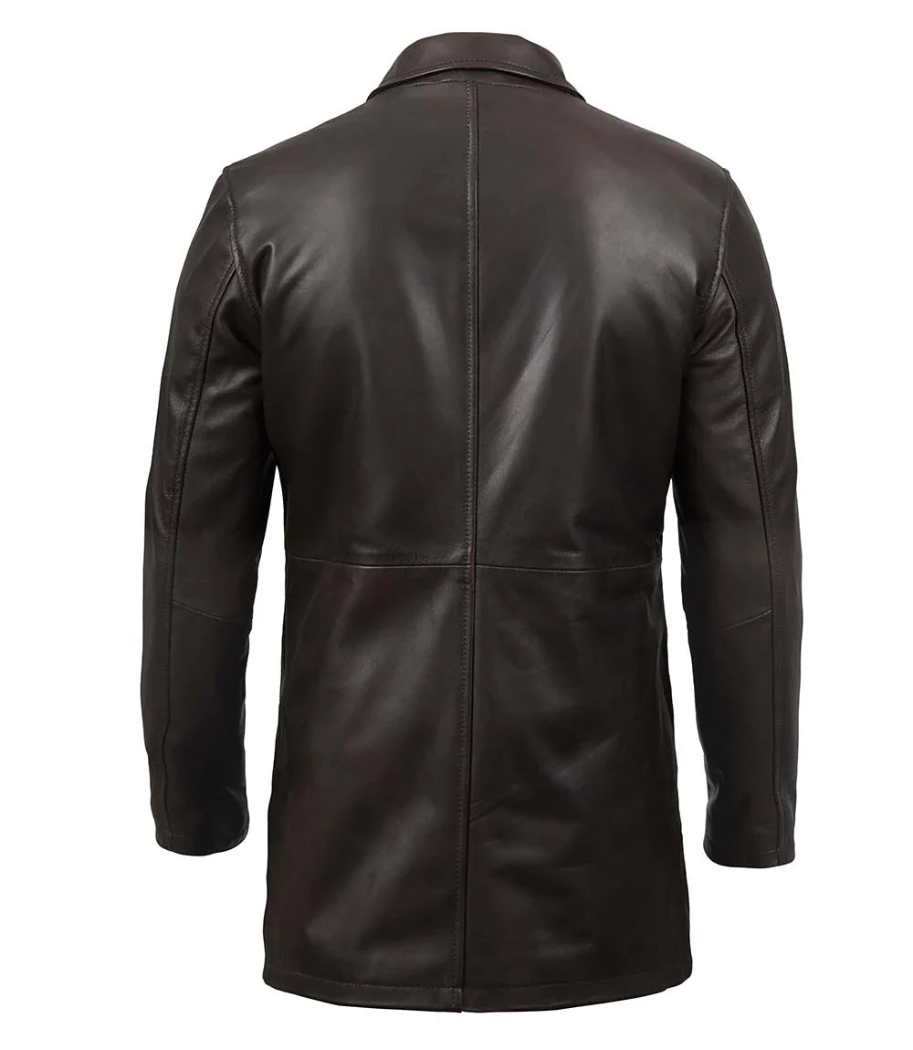 Winchester Men's Distressed Dark Brown Leather Car Coat - Image 2