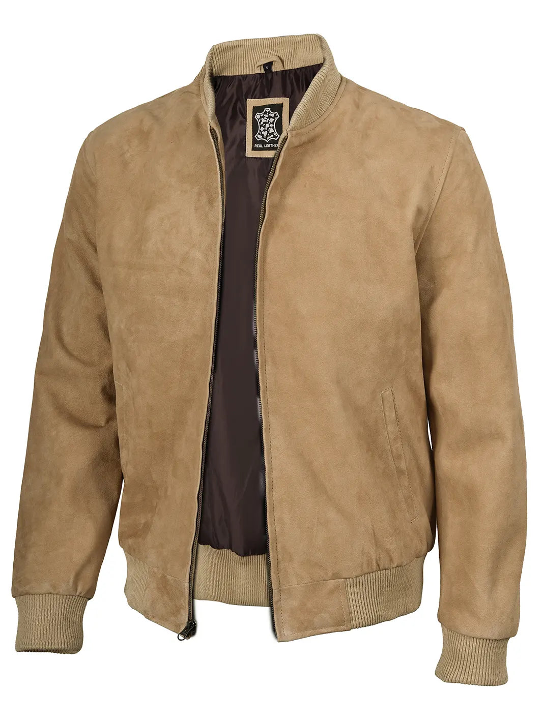 Men's Camel Brown Suede Bomber Jacket