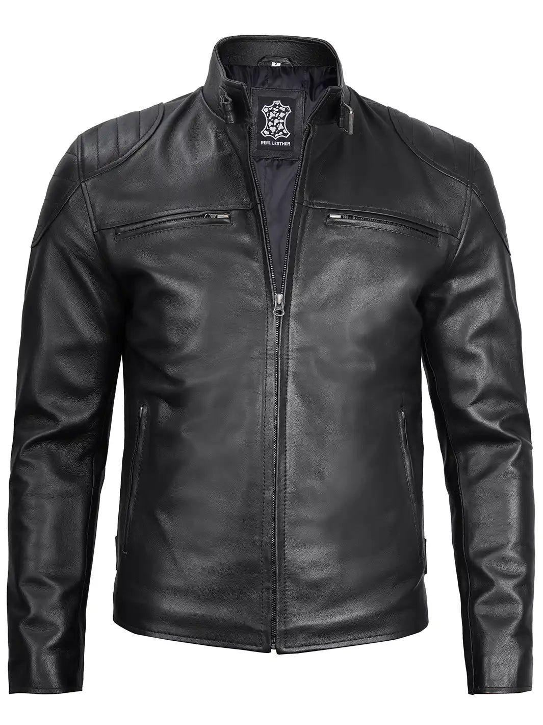 Vermont Men's Black Motorcycle Leather Jacket - Image 3