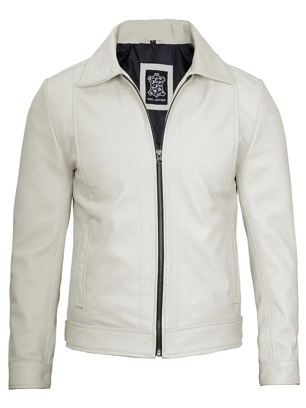 Reeves Mens Off White Harrington Vintage Leather Jacket - Image 5