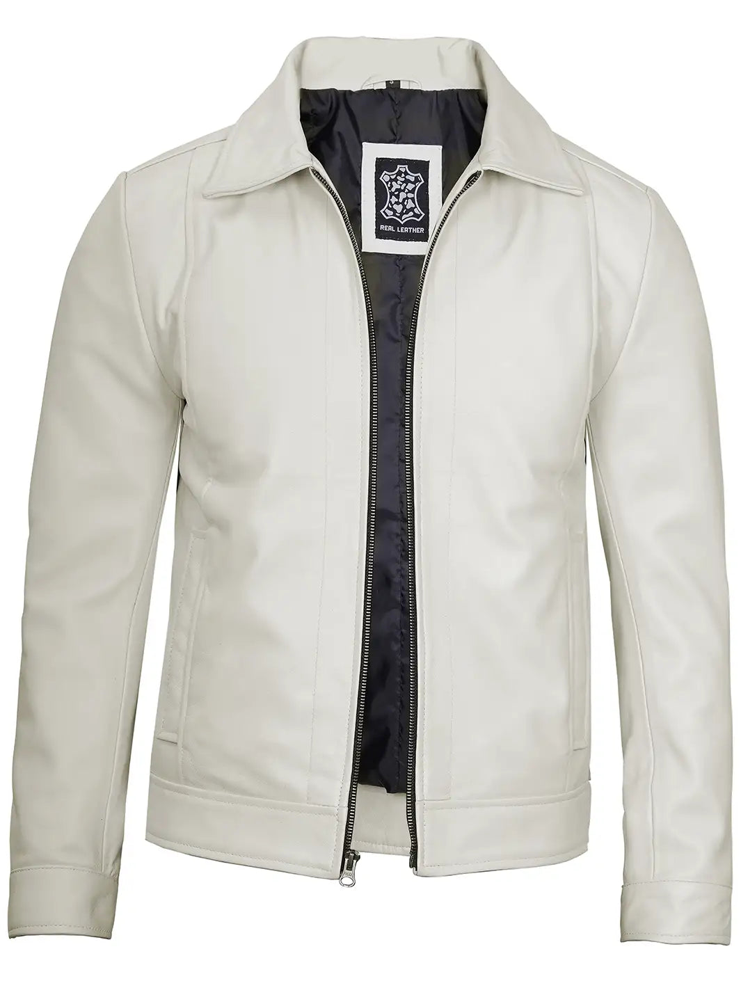Reeves Mens Off White Harrington Vintage Leather Jacket - Image 3