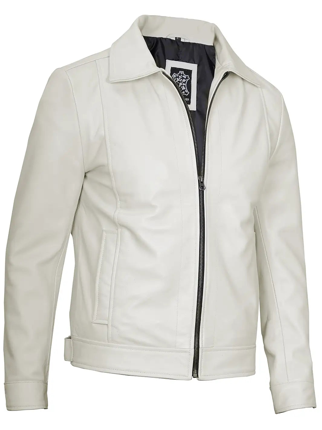 Reeves Mens Off White Harrington Vintage Leather Jacket - Image 7