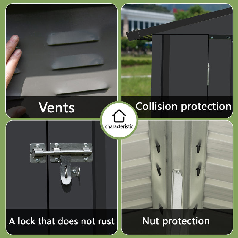 Outdoor Metal Storage Shed with Double Lockable Doors,Compact Bike Shed for Garden, Backyard, Pool, Patio Utility, Tool Storage - Image 5