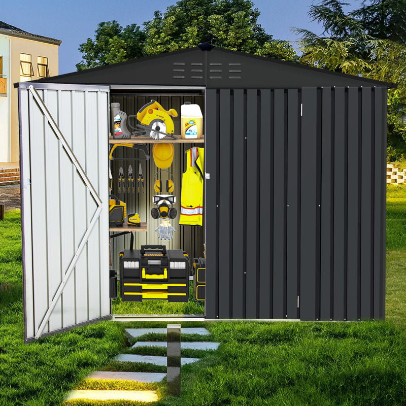 Outdoor Metal Storage Shed with Double Lockable Doors,Compact Bike Shed for Garden, Backyard, Pool, Patio Utility, Tool Storage - Image 4