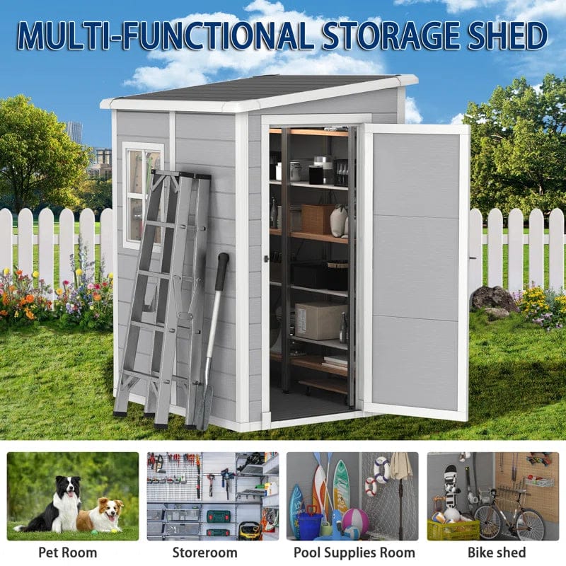 Outdoor Storage Shed, 5×4 FT Resin Shed with Floor, Weather-Resistant Plastic Garden Shed - Image 2