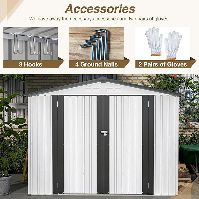 Outdoor Storage Shed, All Weather Metal Sheds with 2 Lockable Doors - Image 6