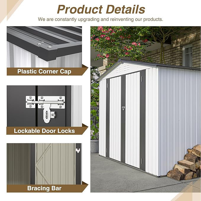 Outdoor Storage Shed, All Weather Metal Sheds with 2 Lockable Doors - Image 5