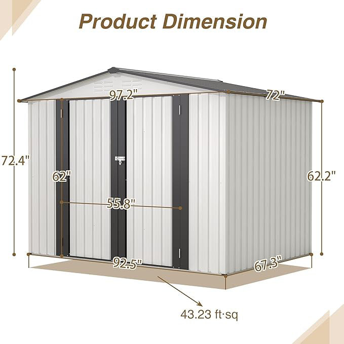 Outdoor Storage Shed, All Weather Metal Sheds with 2 Lockable Doors - Image 4
