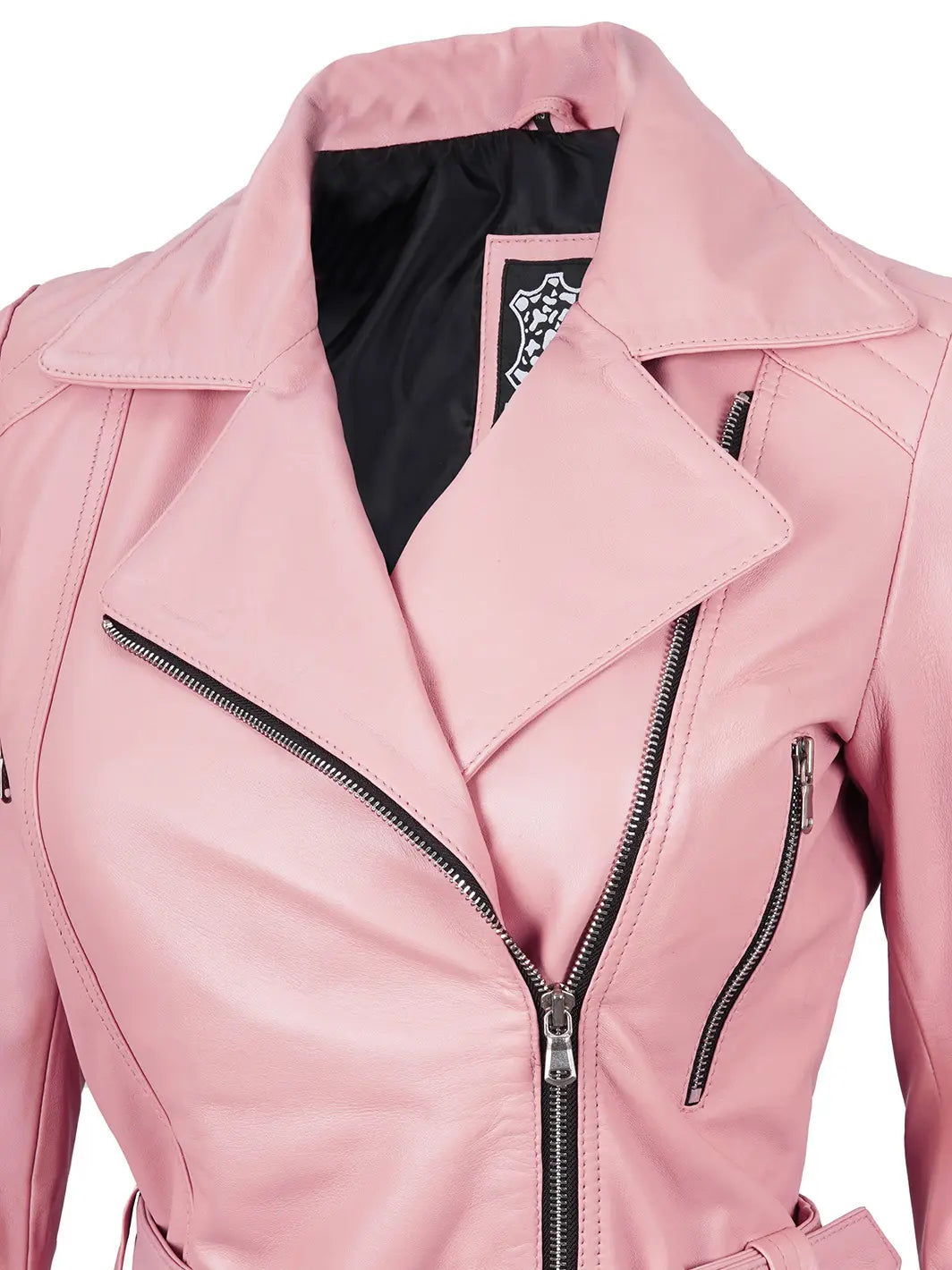Womens Asymmetrical Pink Biker Leather Jacket - Image 5