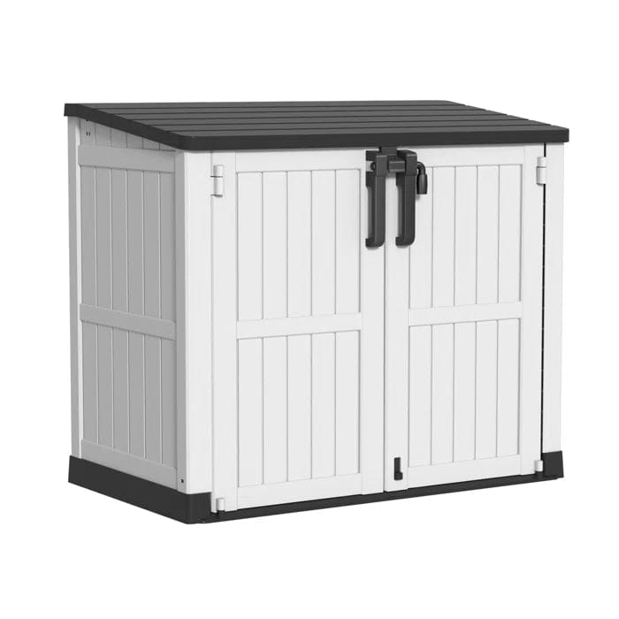 Resin Tool Shed, 36 Cu Ft Waterproof Outdoor Horizontal Storage, Weather-resistant Utility Shed With Air Vent For Trash And Lockable Doors, Garden Tools （black And White）