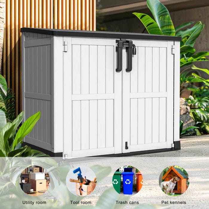 Resin Tool Shed, 36 Cu Ft Waterproof Outdoor Horizontal Storage, Weather-resistant Utility Shed With Air Vent For Trash And Lockable Doors, Garden Tools （black And White） - Image 3
