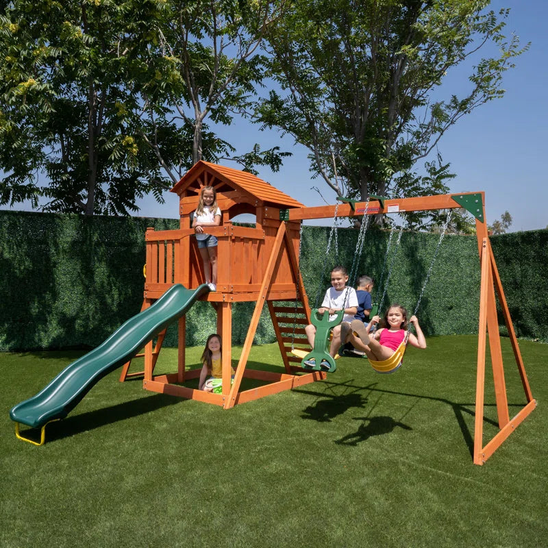 Sportspower Oak Grove Wooden Swing Set with Lifetime Warranty on 8′ Blow Molded Slide