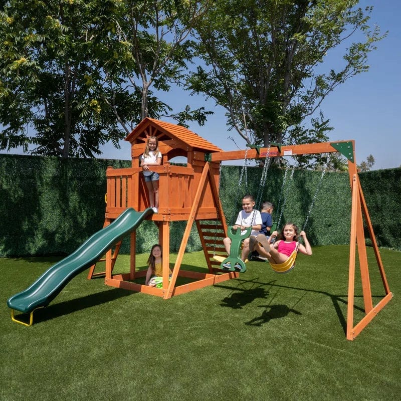 Sportspower Oak Grove Wooden Swing Set with Lifetime Warranty on 8′ Blow Molded Slide