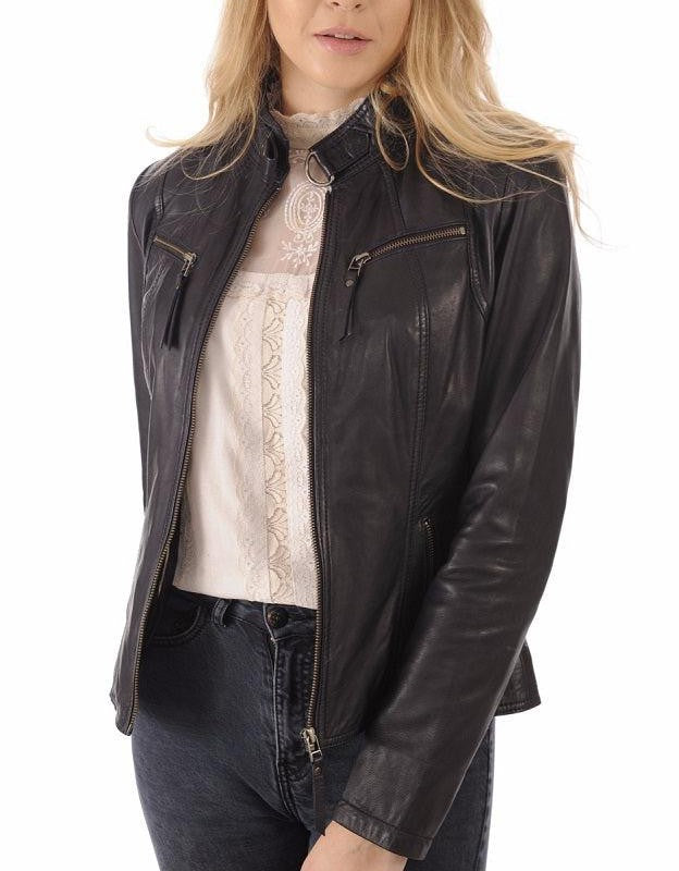 Starlight Black Leather Biker Jacket - Image 2