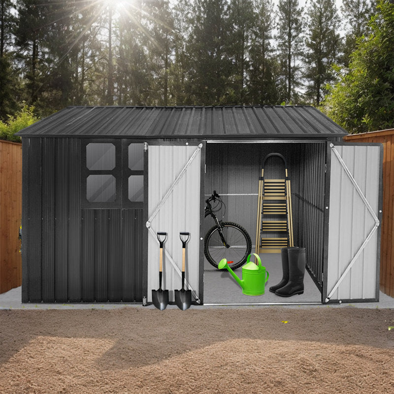 Storage Shed with Window, 10’x8′ Metal Outdoor Storage Shed for Backyard, Metal Shed for Tool, Black