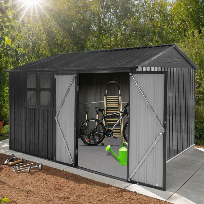 Storage Shed with Window, 10’x8′ Metal Outdoor Storage Shed for Backyard, Metal Shed for Tool, Black - Image 3