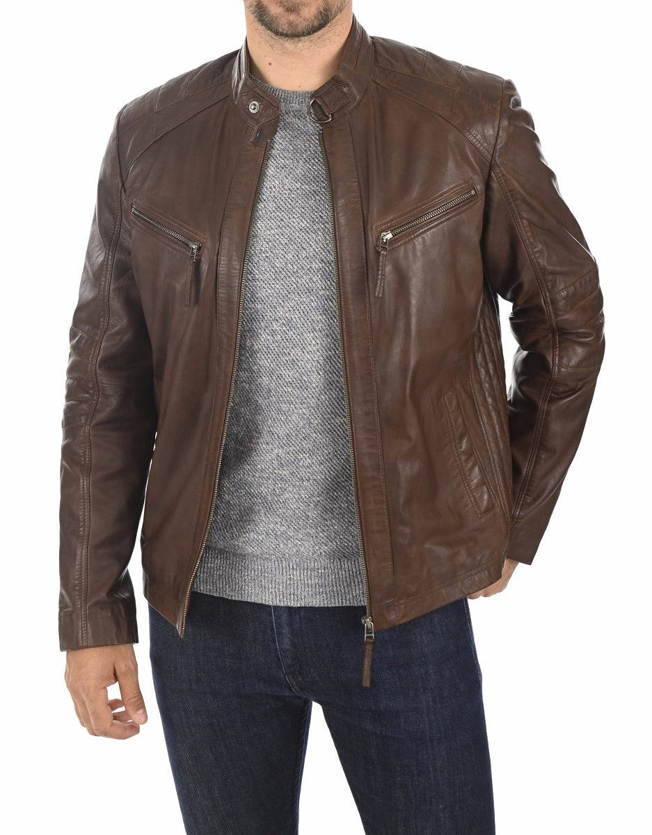 Stryker Brown Leather Biker Jacket - Image 2