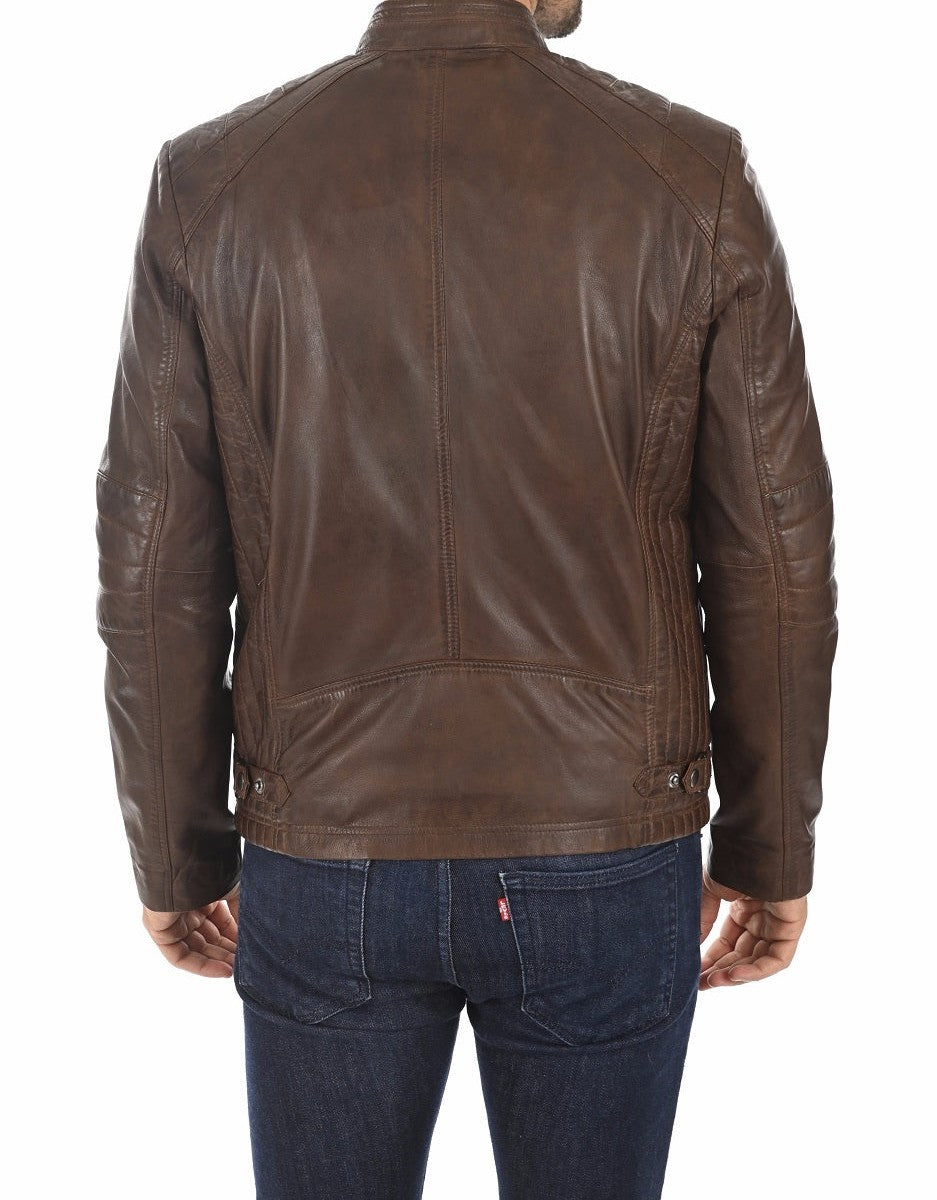 Stryker Brown Leather Biker Jacket - Image 3