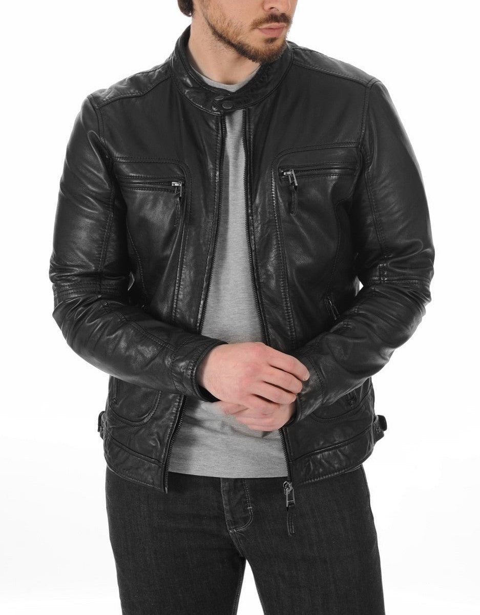 Summit Black Leather Biker Jacket - Image 2