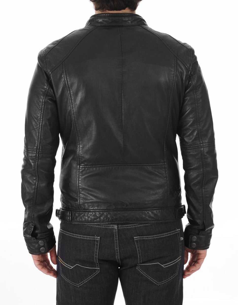 Summit Black Leather Biker Jacket - Image 3
