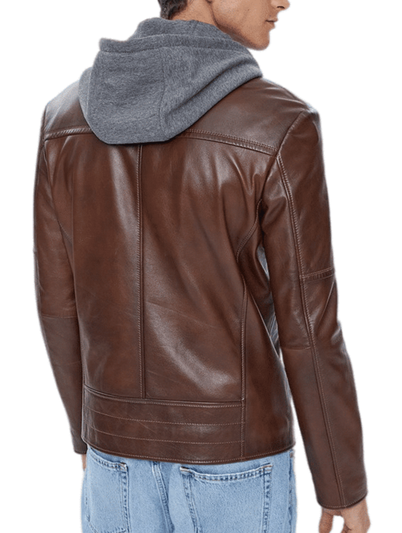 Talon Brown Detachable Hooded Leather Jacket - Image 2