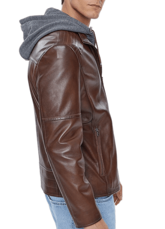 Talon Brown Detachable Hooded Leather Jacket - Image 3