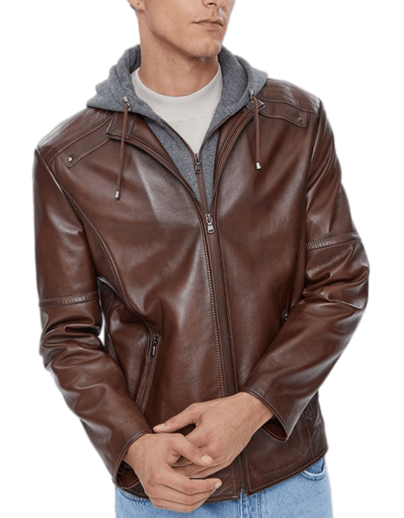 Talon Brown Detachable Hooded Leather Jacket - Image 4