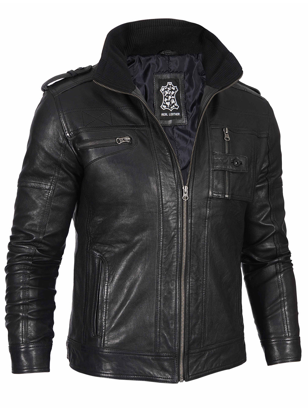 Mens Black Waxed Cafe Racer Leather Jacket - Image 8