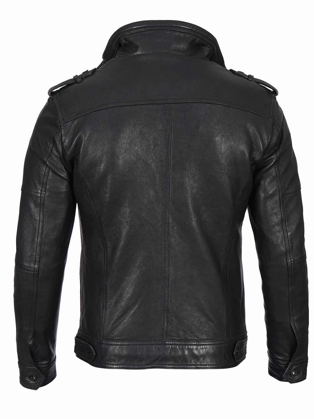 Mens Black Waxed Cafe Racer Leather Jacket - Image 3