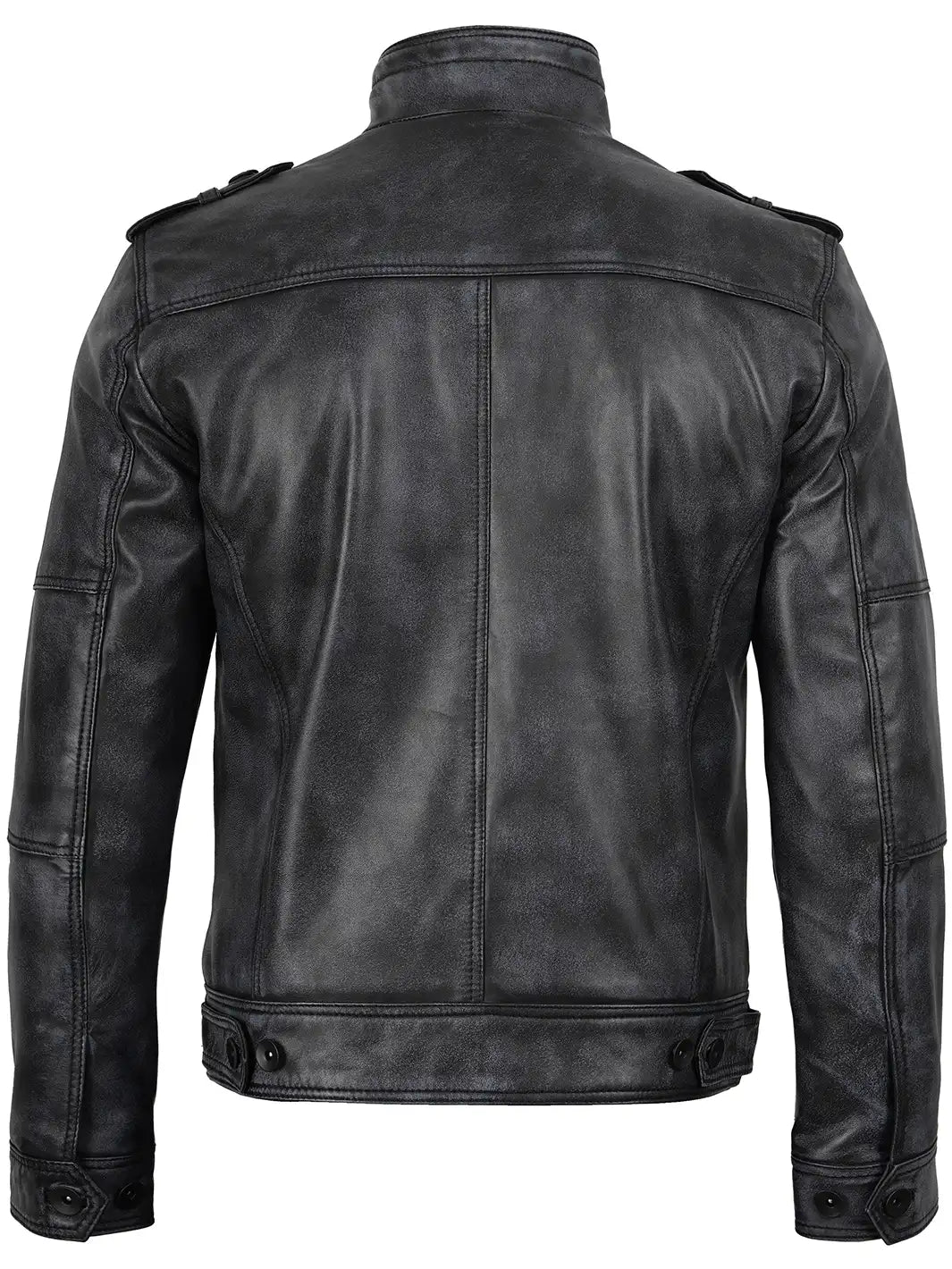 Tavares Mens Distressed Black Leather Biker Style Jacket - Image 2