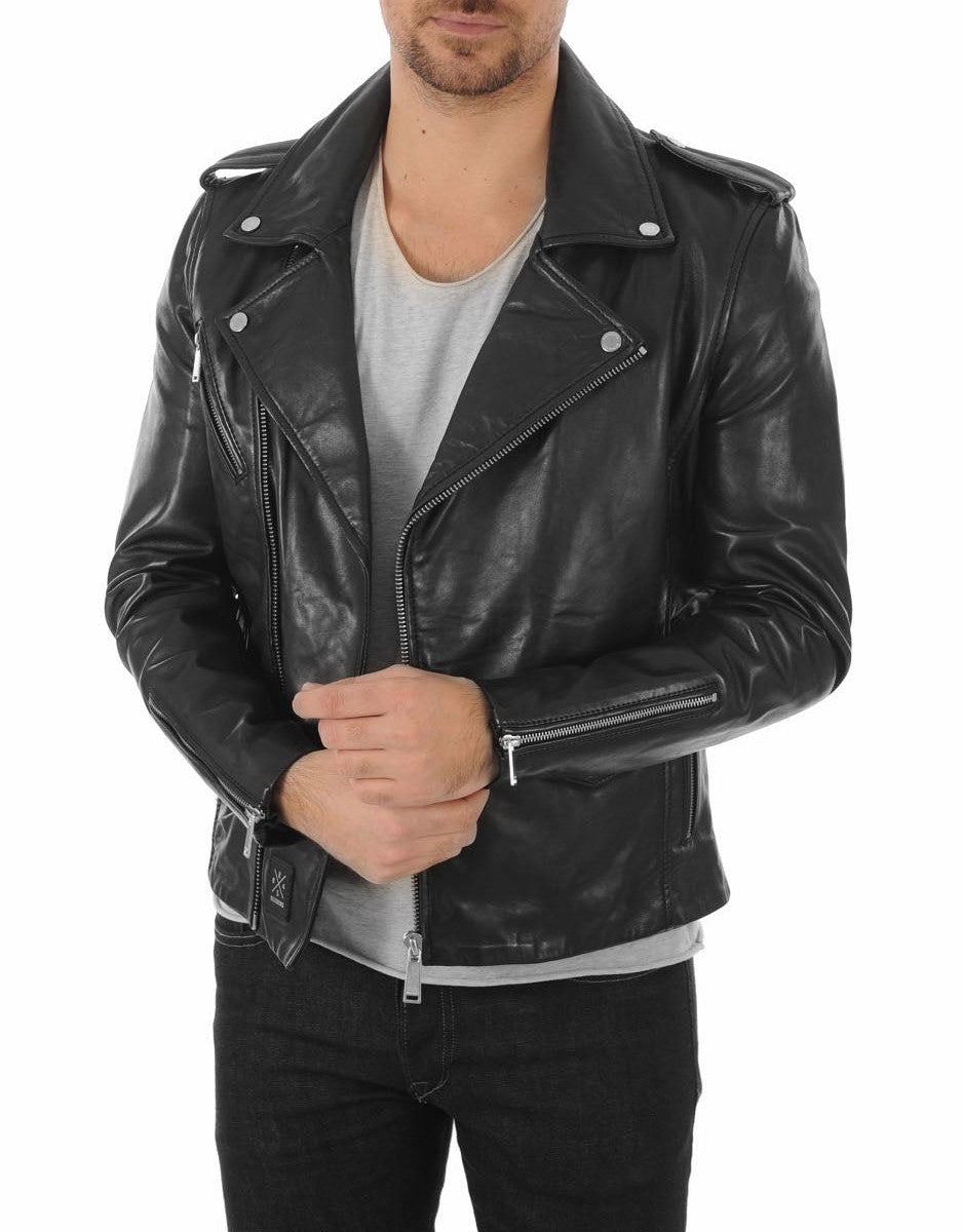 Titan Black Leather Biker Jacket - Image 2