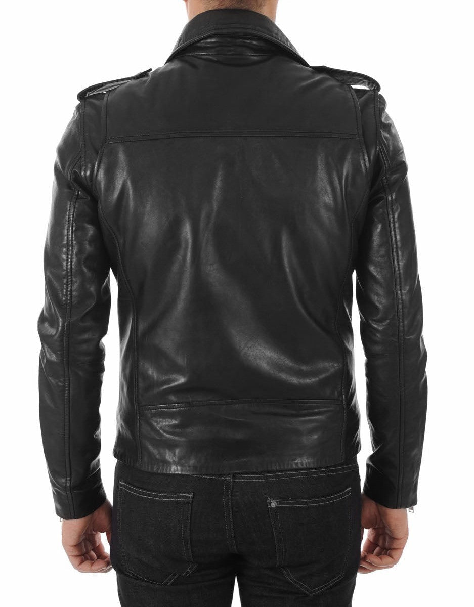 Titan Black Leather Biker Jacket - Image 3