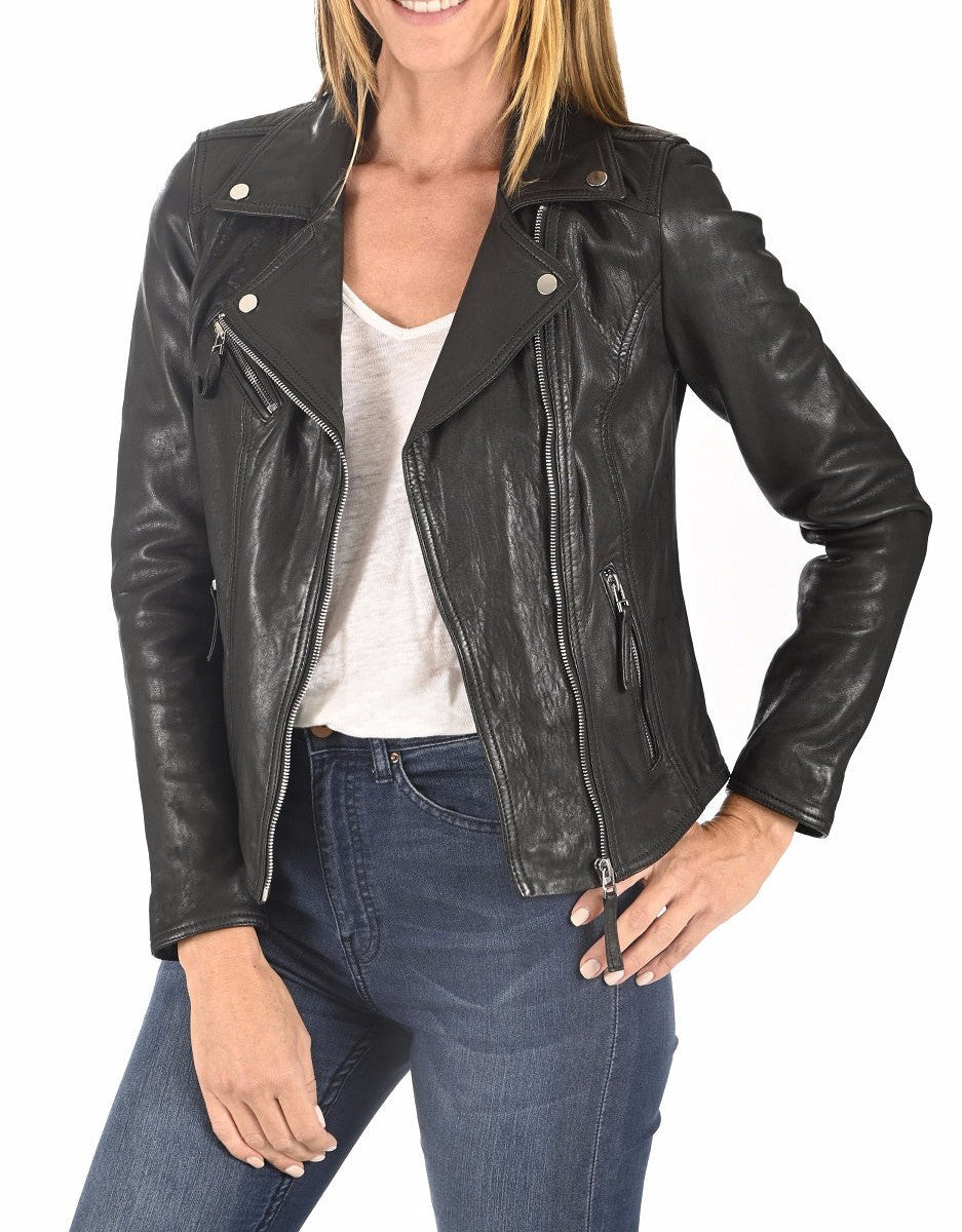 Triumph Black Leather Biker Jacket - Image 2