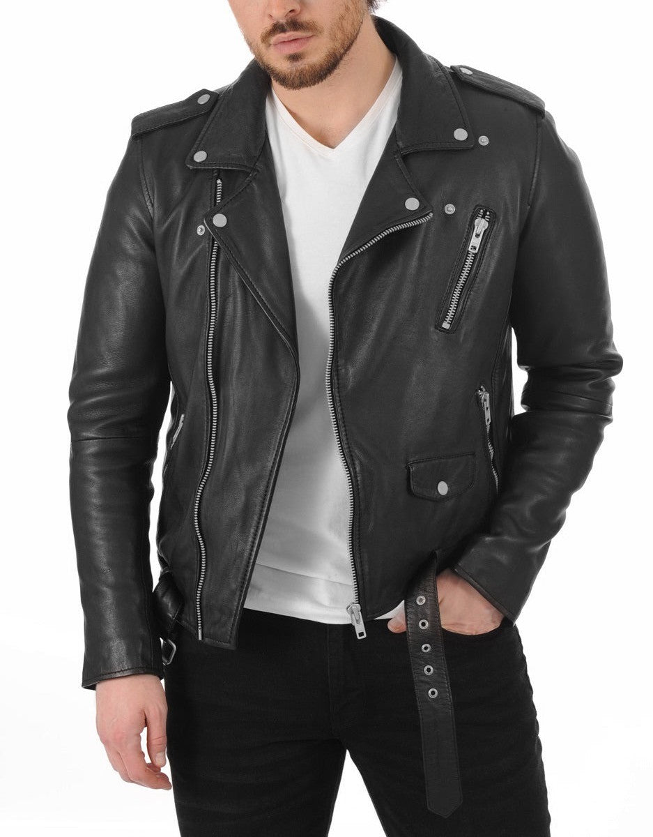 Vector Black Leather Biker Jacket - Image 2