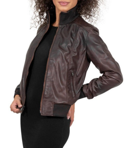 Verona Brown Leather Bomber Jacket - Image 2