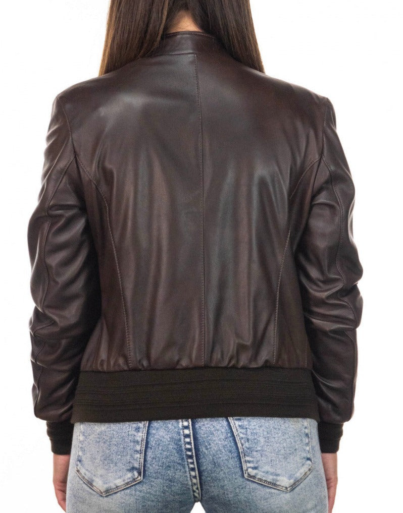 Vesper Dark Brown Leather Bomber Jacket - Image 4