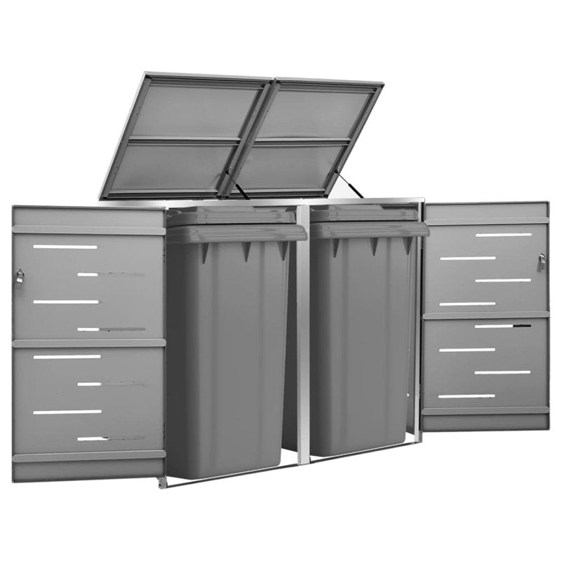 VidaXL Garbage Can Storage Wheelie Bin Trash Can Enclosure Stainless Steel - Image 5
