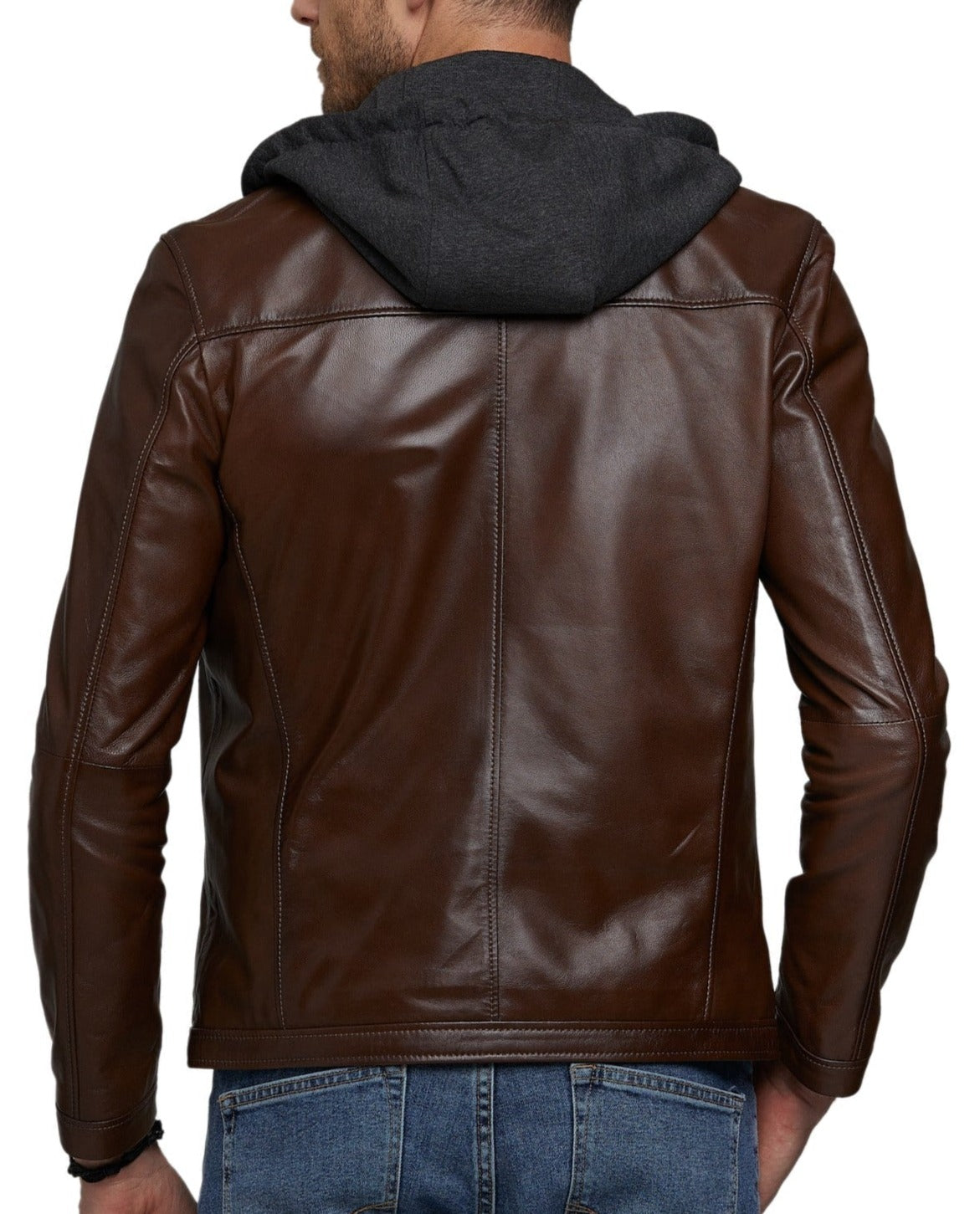 Volt Brown Detachable Hooded Leather Jacket - Image 2