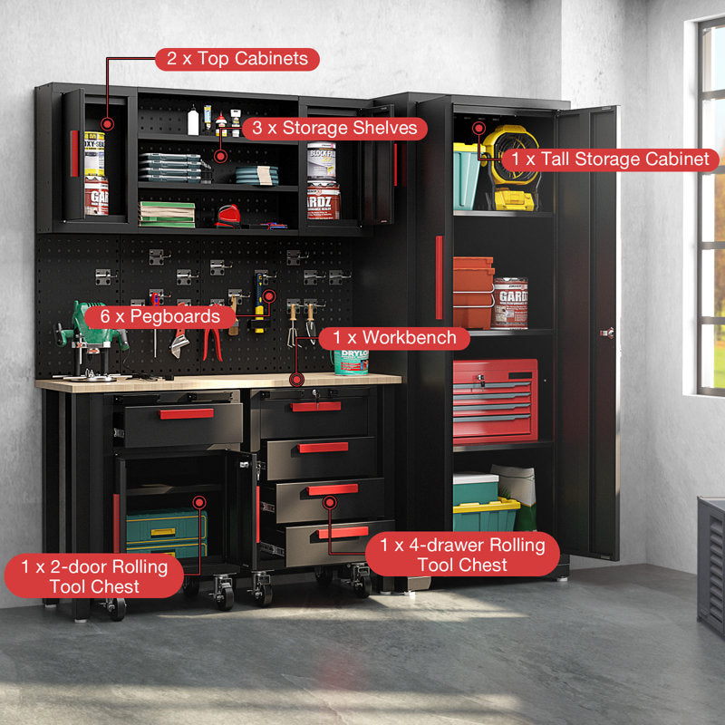 WFX Utility™ 6pcs Garage Cabinets And Storage System Set With Pegboard & Rubber Wood Worktop - Image 5