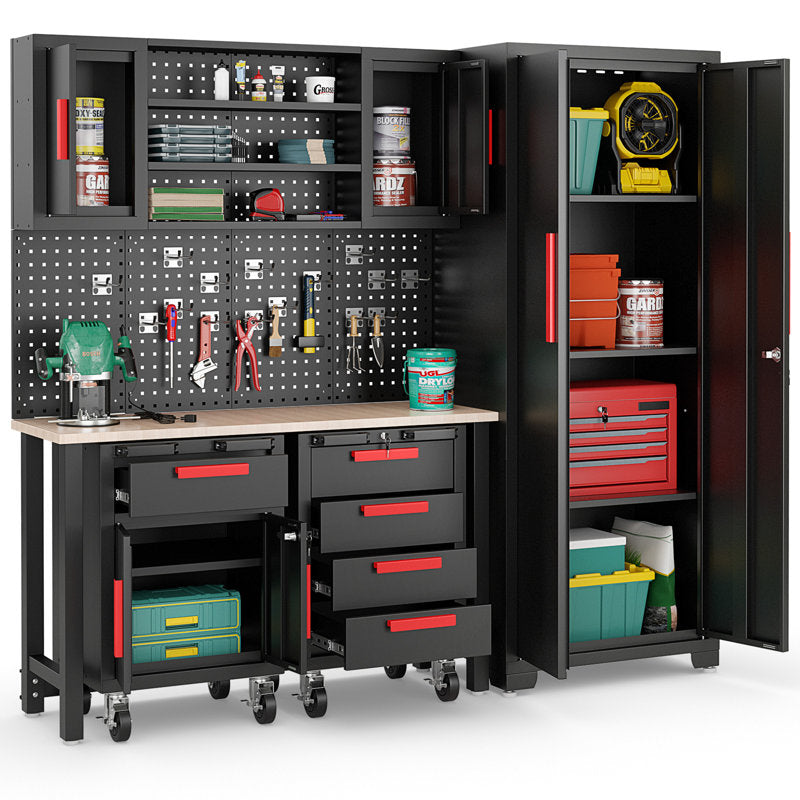 WFX Utility™ 6pcs Garage Cabinets And Storage System Set With Pegboard & Rubber Wood Worktop - Image 3