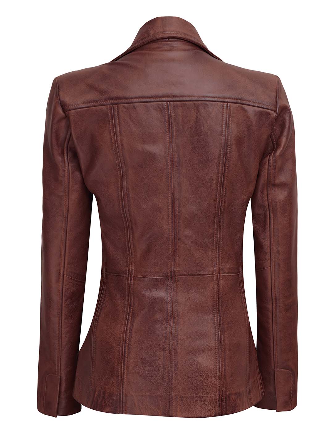 Womens Cognac Brown Leather Blazer - Image 2