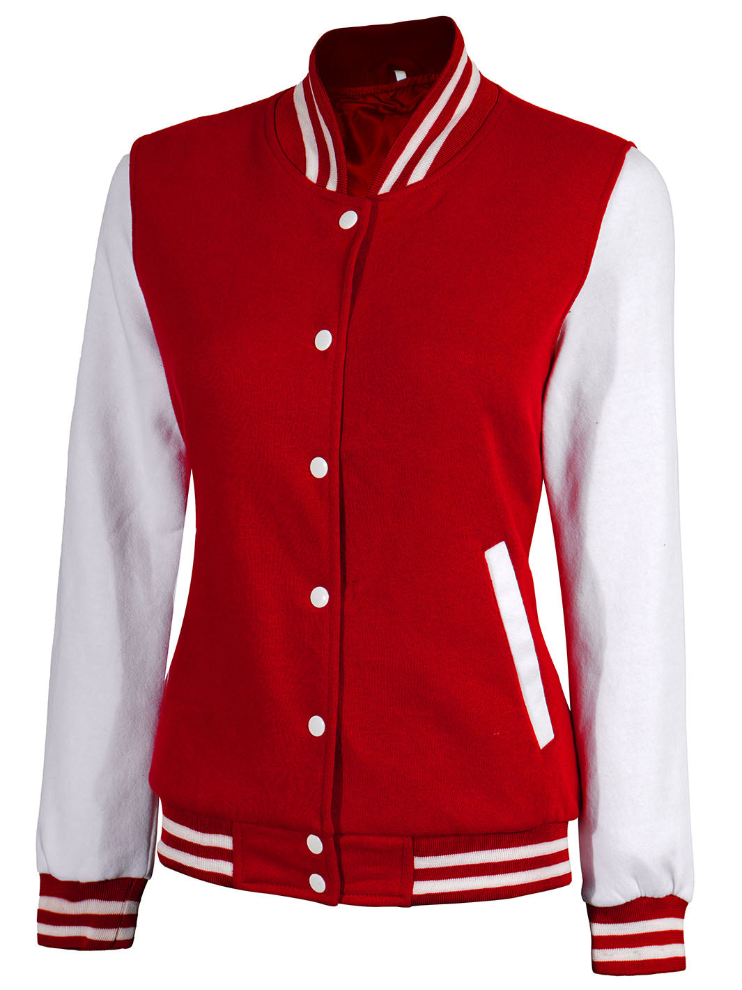 Women's White & Red Plain Lettermen Jacket - Image 7