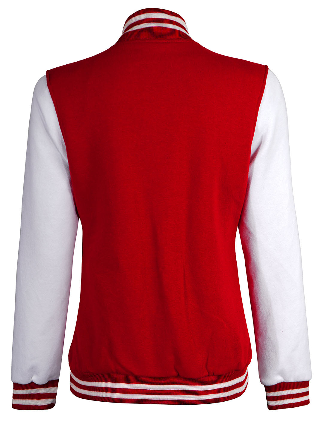 Women's White & Red Plain Lettermen Jacket - Image 2