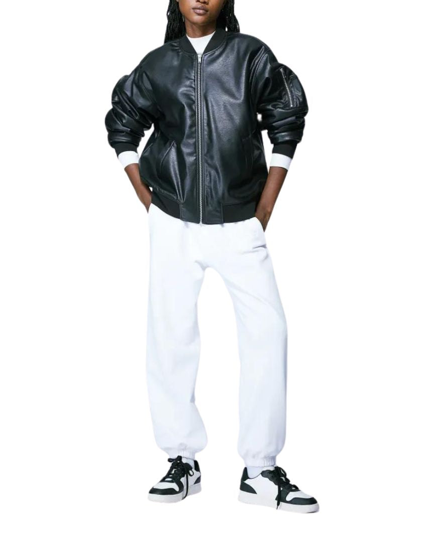 Xena Black baggy-fit Leather Jacket - Image 2