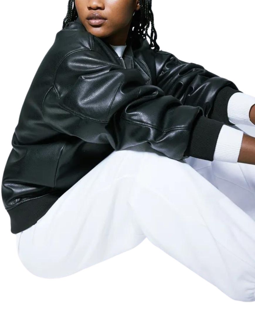 Xena Black baggy-fit Leather Jacket - Image 4