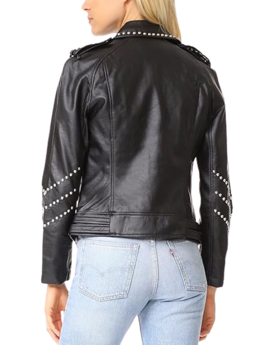 Camilla Studded Black Biker Leather Jacket - Image 3