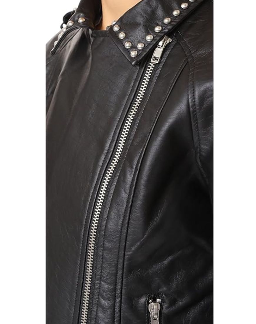 Camilla Studded Black Biker Leather Jacket - Image 4