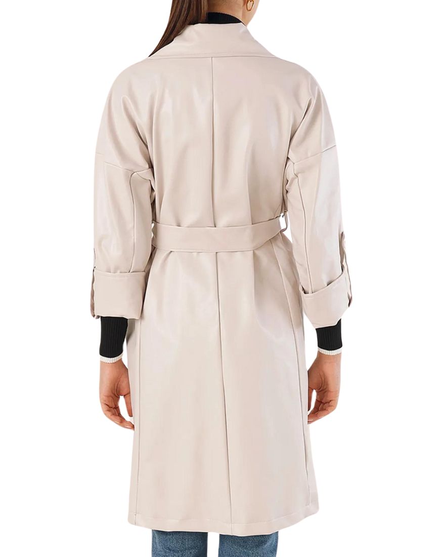 Cielo Cream White Leather Trench Coat - Image 4